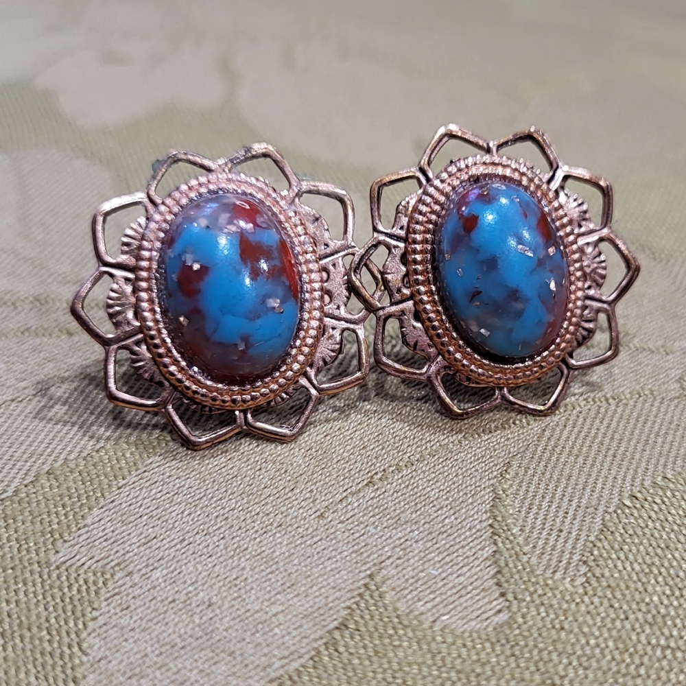 Vintage refurbished Santa fe Southwestern Faux Jaspar post earrings